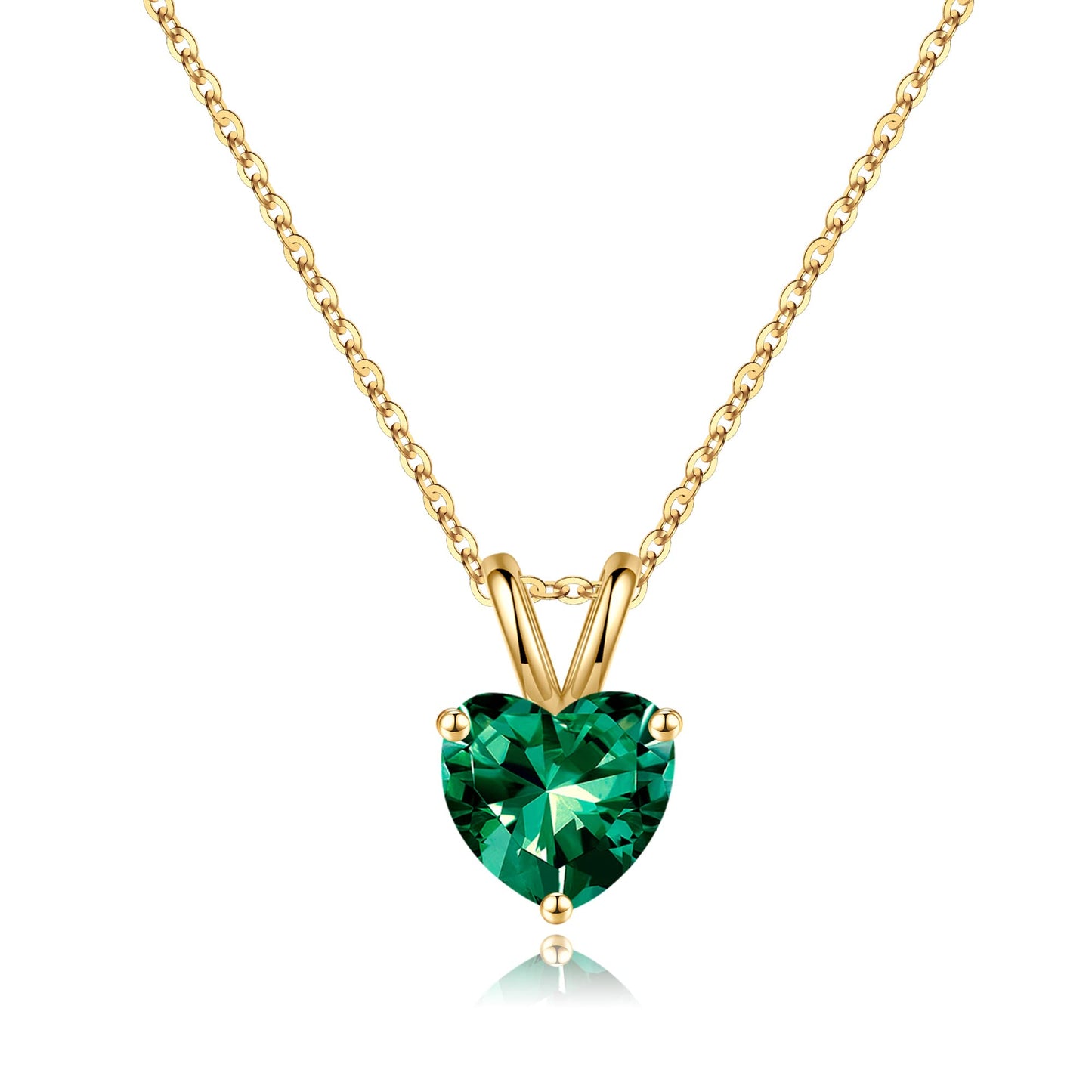 Women Birthstone Necklace Heart ((Created)) Emerald Necklace Rhodium Plated 925 Sterling Silver May Birthstone Necklace