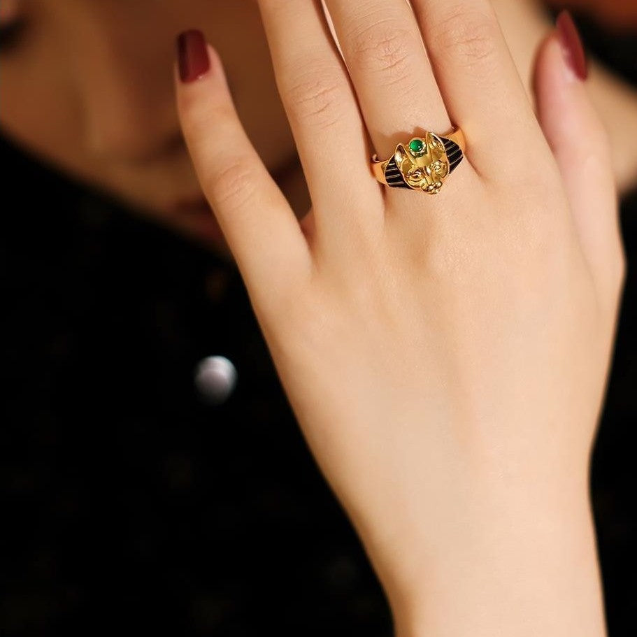 Retro Green and Black Enamel Egyptian style Ring