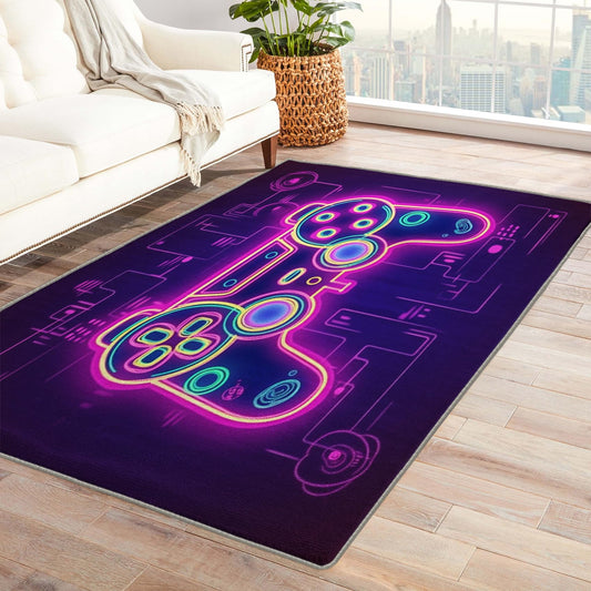 Boys Gamer Rug & Home Decor - 5x7 Rug Neon Gaming Rugs for Living Room Bedroom Gamepad Carpet Washable Non Slip Soft Low Pile Indoor Area Rug & Room Decor