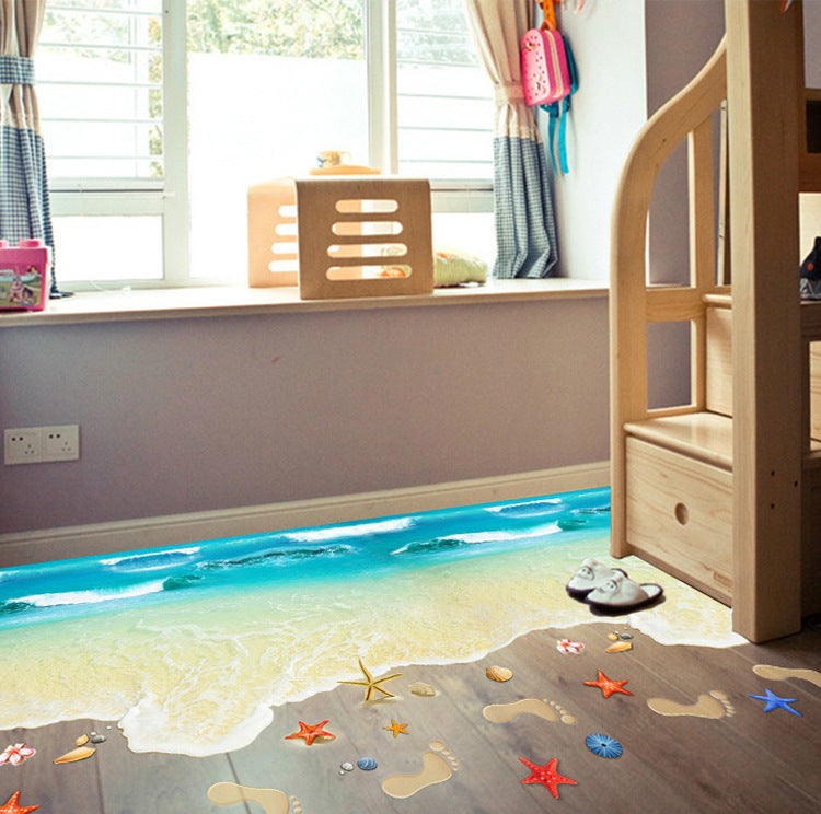 3D Ocean and Lotus Floor Stickers for Bedroom Living Room