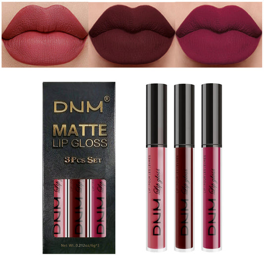ALL Color Variation DNM Non-Stick Lip Gloss 3-Piece Set - Matte Metallic (Multiple different color packs) see options