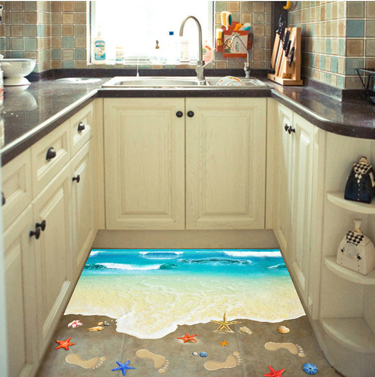 3D Ocean and Lotus Floor Stickers for Bedroom Living Room