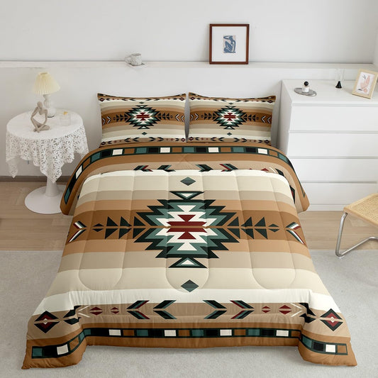 Feelyou King Size Southwest Native Design Bedding Set Boys Girls Southwestern Geometric Comforter Set for Kids Soft Tribal Comforter Beige Duvet Set Room Decor Quilt Boys