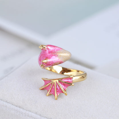 Beautiful Black Knight Dragon Enamel Ring with Gold and Gemstones