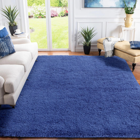 XSIVOD Blue Shaggy Rugs for Bedroom Living Room Carpet Ultra Soft Plush Fluffy Area Rug Furry Bedside Carpet for Boys Teens Room Decor Indoor Carpets Fuzzy Floor Rug for Dorm Playroom 3x5 Feet