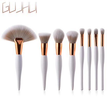 8-Piece Makeup Brush Set with Black Handle and Silver Tubes ( check pack option before buying)