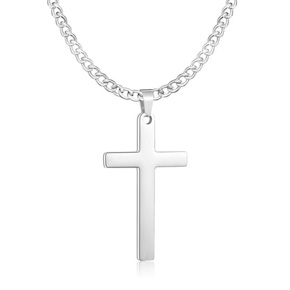 Cross Necklace for Men Silver Mens Cross Necklaces Stainless Steel 1.8" Cross Pendant Necklace Simple 22" Cross Chain for Men