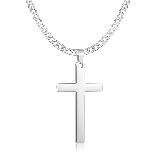 Cross Necklace for Men Silver Mens Cross Necklaces Stainless Steel 1.8" Cross Pendant Necklace Simple 22" Cross Chain for Men