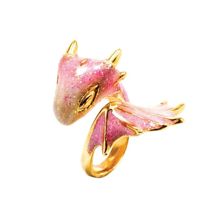 Beautiful Black Knight Dragon Enamel Ring with Gold and Gemstones
