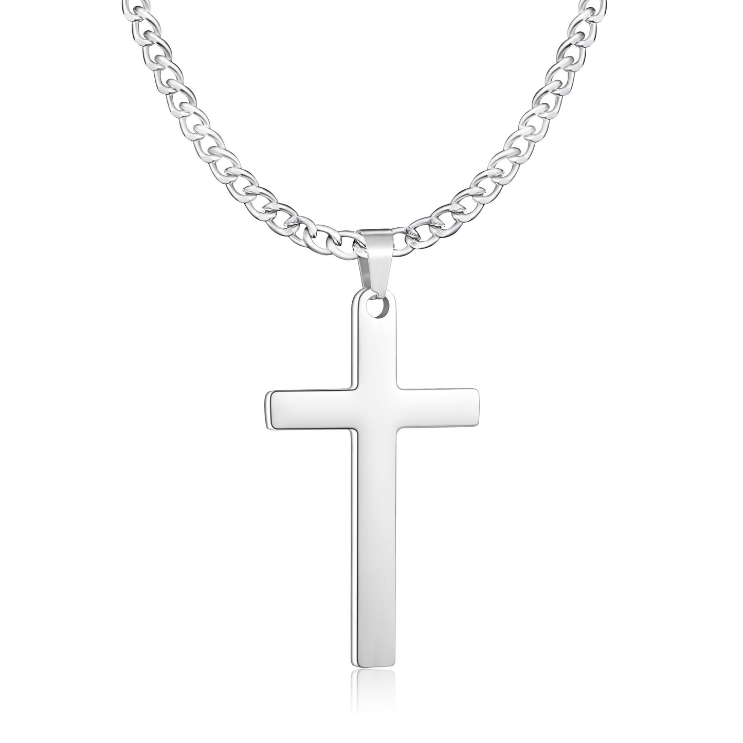 Cross Necklace for Men Silver Mens Cross Necklaces Stainless Steel 1.8" Cross Pendant Necklace Simple 22" Cross Chain for Men