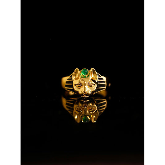 Retro Green and Black Enamel Egyptian style Ring