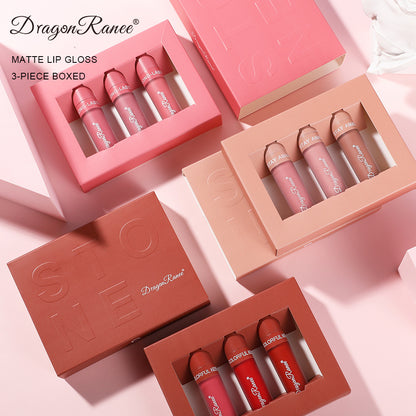 3-Piece Matte Lip Gloss Set - Non-Stick to Cup (Beautiful natural red)