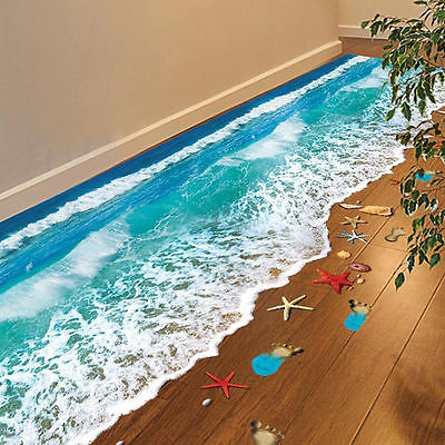 3D Ocean and Lotus Floor Stickers for Bedroom Living Room