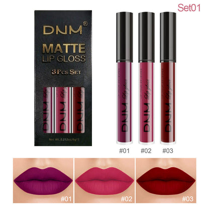 ALL Color Variation DNM Non-Stick Lip Gloss 3-Piece Set - Matte Metallic (Multiple different color packs) see options