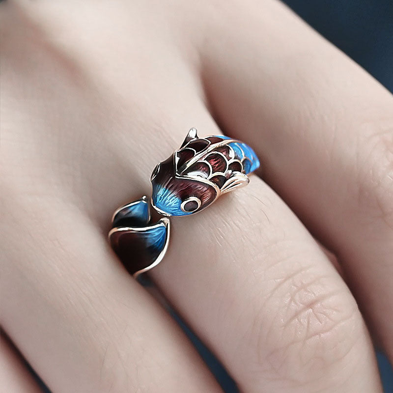 Burnt Blue Enamel Handmade Ring in Retro Ethnic Style
