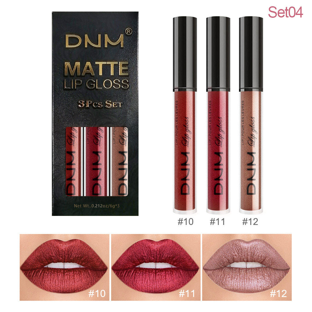 ALL Color Variation DNM Non-Stick Lip Gloss 3-Piece Set - Matte Metallic (Multiple different color packs) see options