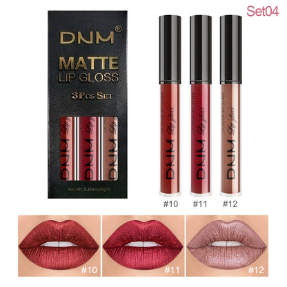 ALL Color Variation DNM Non-Stick Lip Gloss 3-Piece Set - Matte Metallic (Multiple different color packs) see options