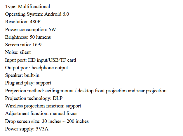 Smart Android Micro Projector, Wireless Connectivity, Built-In Speaker, Touch Control & Remote Access