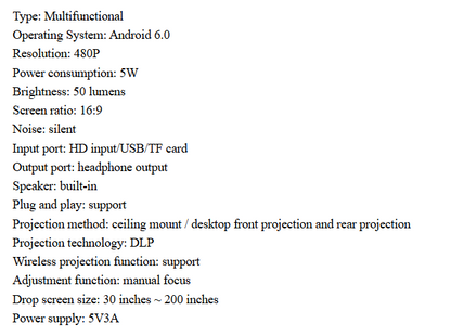 Smart Android Micro Projector, Wireless Connectivity, Built-In Speaker, Touch Control & Remote Access