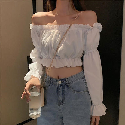 Cute! Women's Off Shoulder One Word Design Top