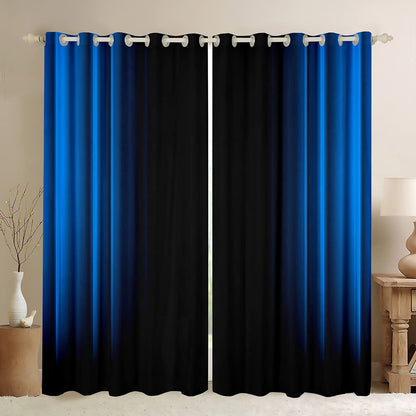 Geometric Abstract Ombre Window Curtains for Bedroom Living Room Kids Teens Blue and Black Striped Curtains Decor Modern Fashion Window Drapes Treatments 52W X 63L2 Panels