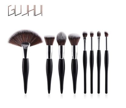 8-Piece Makeup Brush Set with Black Handle and Silver Tubes ( check pack option before buying)