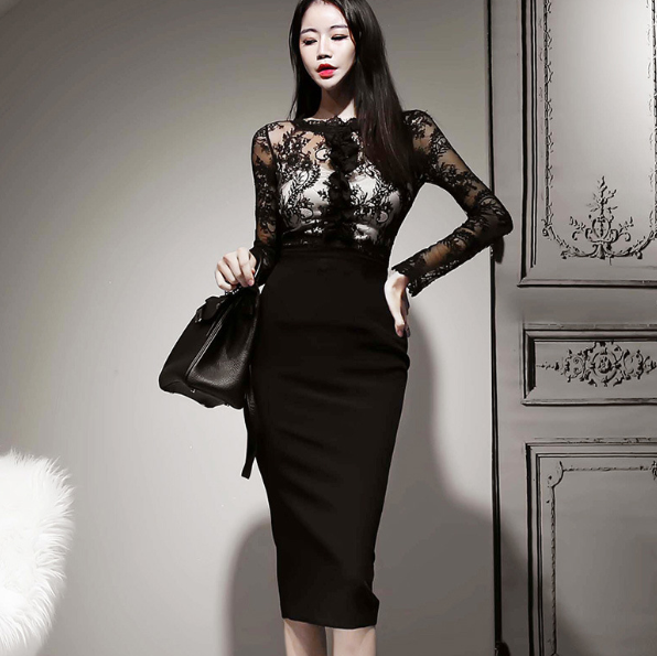 Fashionable Lace Bodycon Dress - Lace Midi Dress