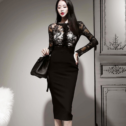 Fashionable Lace Bodycon Dress - Lace Midi Dress