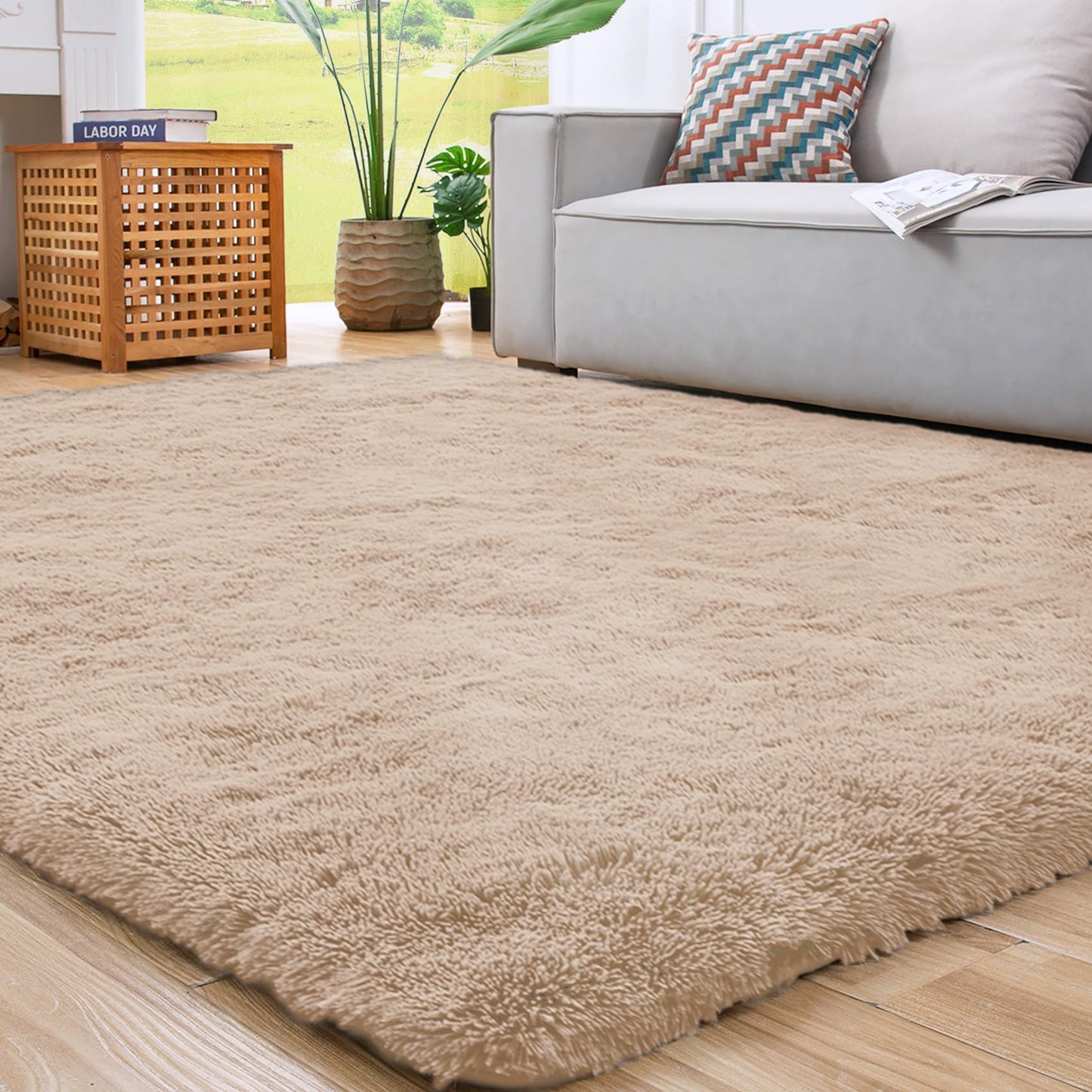 ROCYJULIN 8x10 Rug for Living Room Area Rugs 8x10 for Bedroom Non-Slip Carpet for Dorm Room Fluffy Shag Rug for Playroom Fuzzy Rug for Kids Room Camel